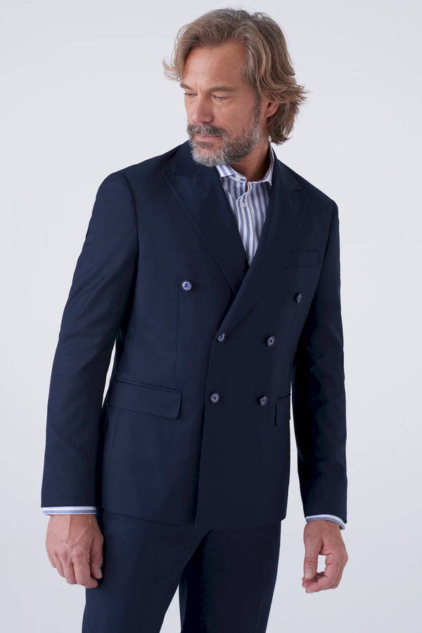 Double-breasted suit with wide lapels